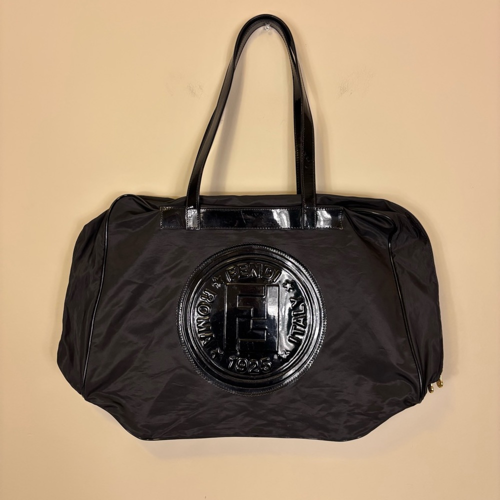 Fendi‎ Black Vintage Roma Nylon Tote Travel Bag 18 x 13”